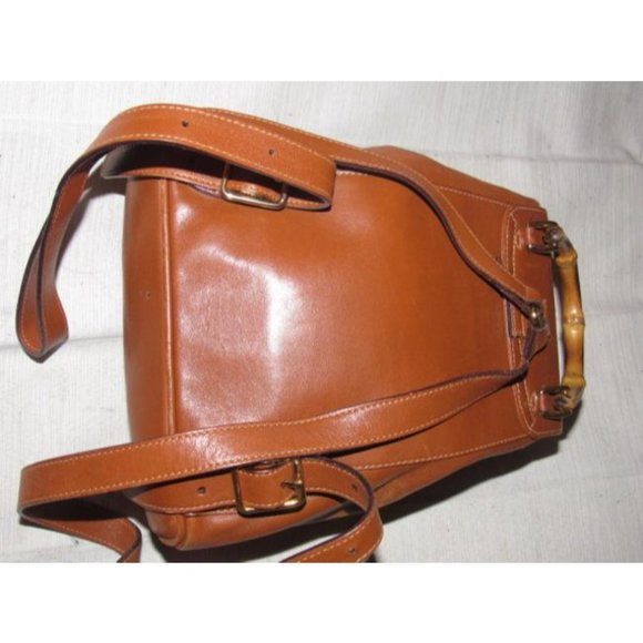 Gucci Drawstring Top Bamboo Line Bamboo Handle And Straps Brown Leather Backpack - Picture 4 of 12